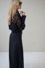 black evening lace blouse with a wide silhouette and taffeta collar and cuffs