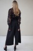 black evening lace blouse with a wide silhouette and taffeta collar and cuffs
