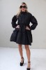 Black Jacquard Designer Dress – Luxury Puff Sleeve Knee Length Dress, Contemporary Slow Fashion Piece, Handmade in Europe