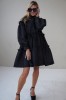 Black Jacquard Designer Dress – Luxury Puff Sleeve Knee Length Dress, Contemporary Slow Fashion Piece, Handmade in Europe
