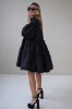 Black Jacquard Designer Dress – Luxury Puff Sleeve Knee Length Dress, Contemporary Slow Fashion Piece, Handmade in Europe