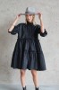 black jacquard dress with puff sleeves