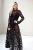 LONG BLACK LACE EVENING DRESS WITH STAND COLLAR