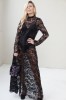 LONG BLACK LACE EVENING DRESS WITH STAND COLLAR