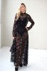 LONG BLACK LACE EVENING DRESS WITH STAND COLLAR