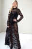 LONG BLACK LACE EVENING DRESS WITH STAND COLLAR
