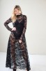 LONG BLACK LACE EVENING DRESS WITH STAND COLLAR