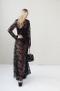 LONG BLACK LACE EVENING DRESS WITH STAND COLLAR