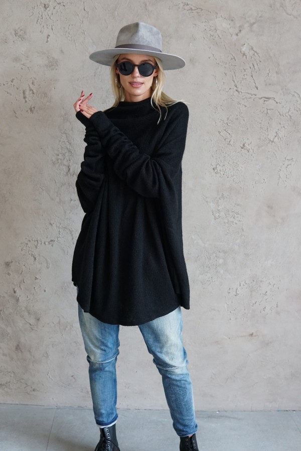 BLACK COZY WOOL BLOUSE 