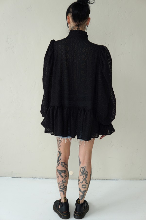 BLACK STYLISH BLOUSE WITH WIDE SLEEVES