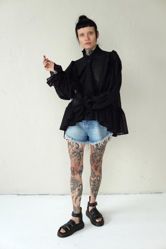 BLACK STYLISH BLOUSE WITH WIDE SLEEVES
