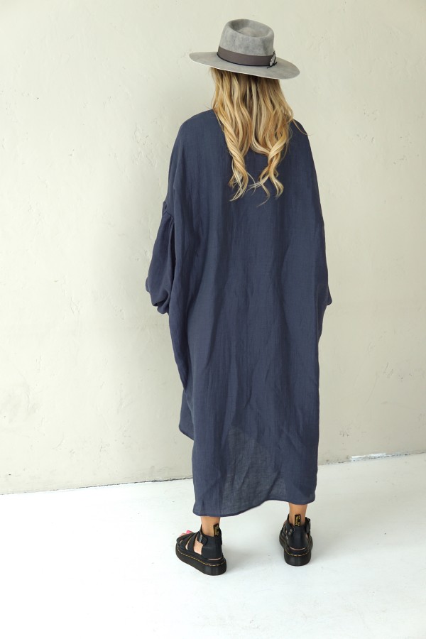 LOOSE SILHOUETTE GREY LINEN DRESS