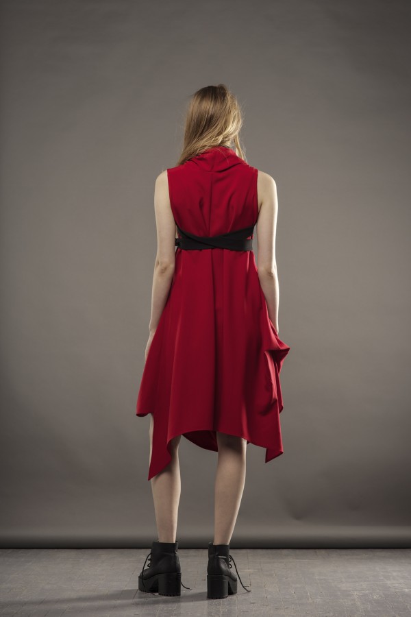new draped red dress
