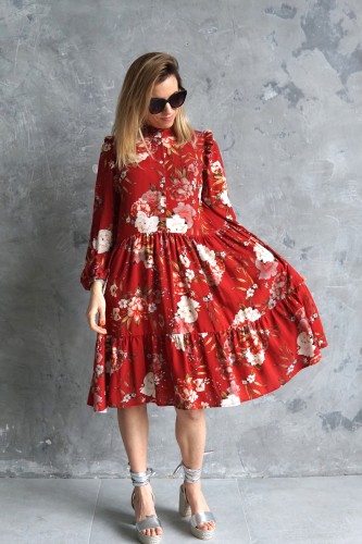 red flowery dress