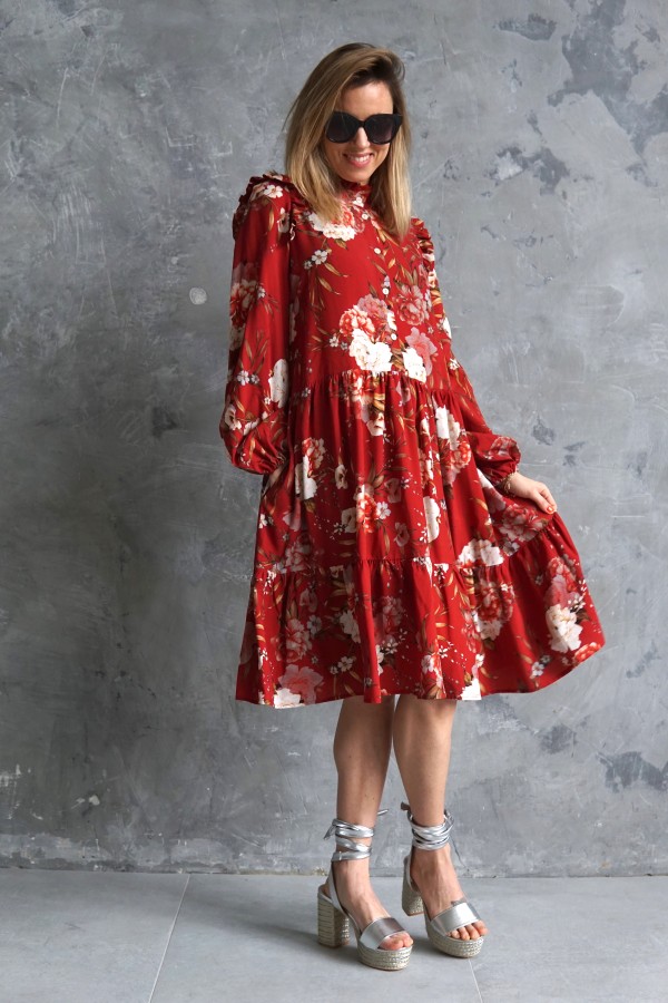 red flowery dress