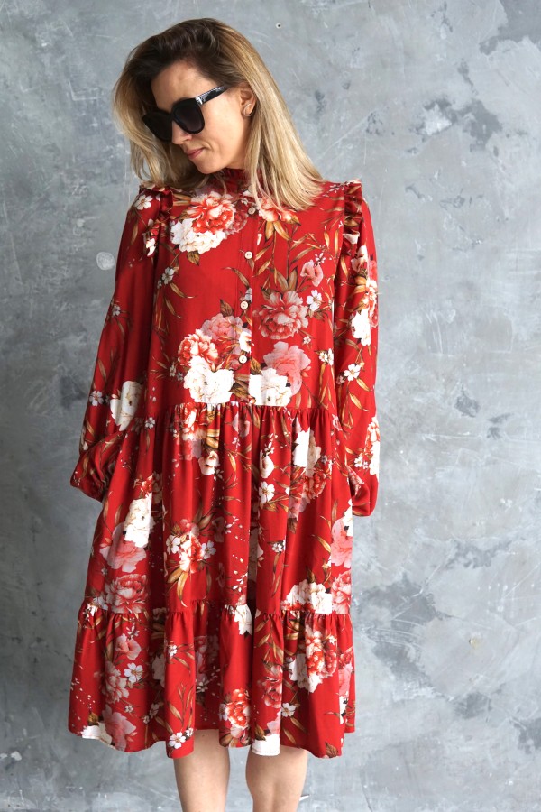 red flowery dress