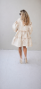 White Jacquard Designer Dress – Luxury Puff Sleeve Knee Length Dress, Contemporary Slow Fashion Piece, Handmade in Europe