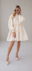 White Jacquard Designer Dress – Luxury Puff Sleeve Knee Length Dress, Contemporary Slow Fashion Piece, Handmade in Europe