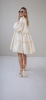 White Jacquard Designer Dress – Luxury Puff Sleeve Knee Length Dress, Contemporary Slow Fashion Piece, Handmade in Europe